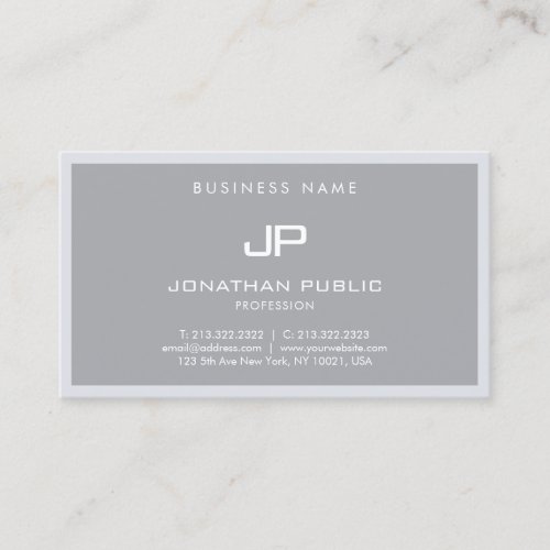 Modern Monogrammed Elegant Grey Minimalist Plain Business Card