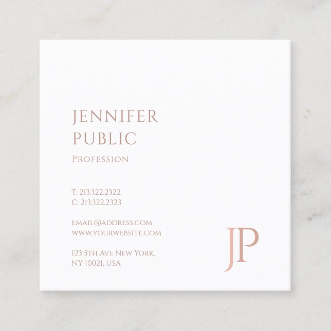 Modern Monogrammed Elegant Template Trendy Square Business Card (Front)