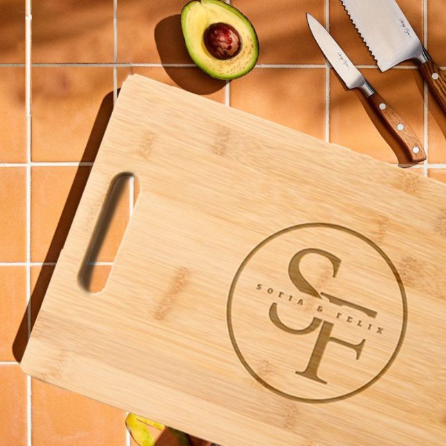 Modern Monogrammed Elegant with Minimal Stylish Engraved Cutting Board (modern cutting board)