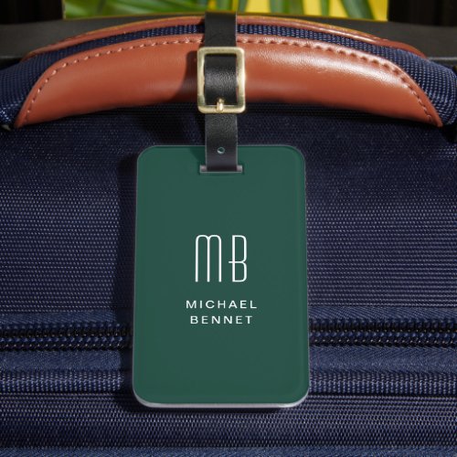 Modern Monogrammed Emerald Green Luggage Tag