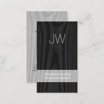 Modern Monogrammed Faux Wood Vertical Black White Business Card by Architendencies at Zazzle