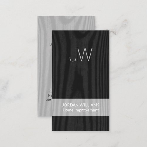 Modern Monogrammed Faux Wood Vertical Black White Business Card
