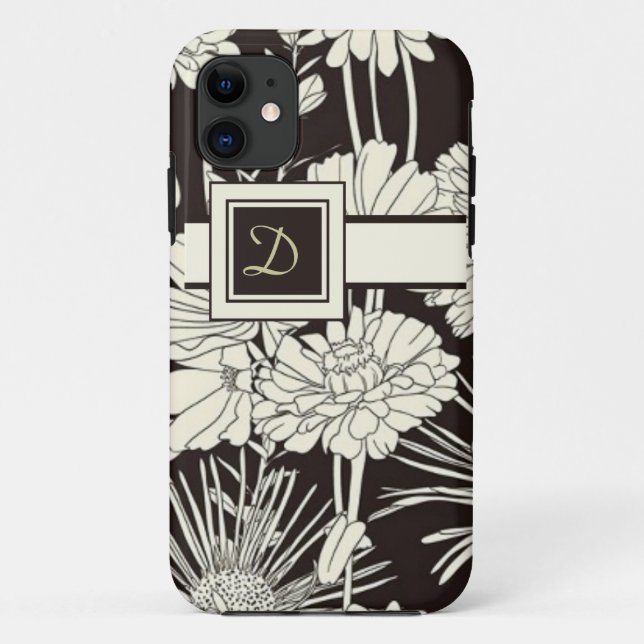 Modern Monogrammed Floral iPhone Case (Back)