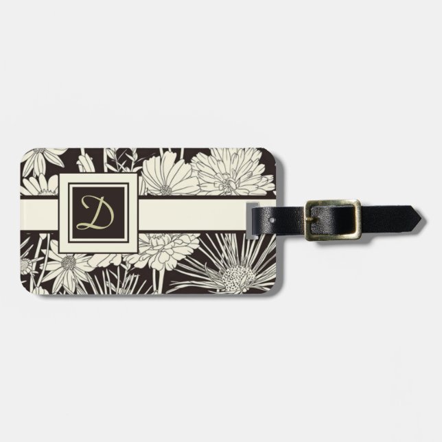 Modern Monogrammed Floral Luggage Tag Template (Front Horizontal)