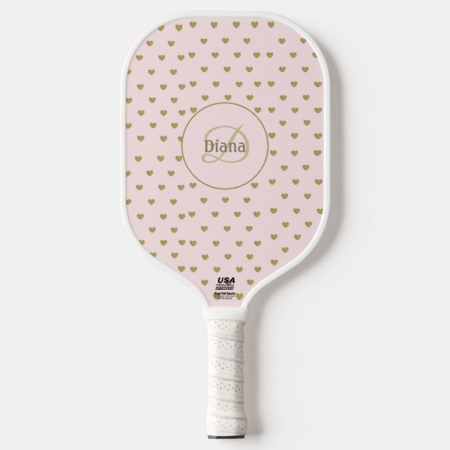 Modern Monogrammed Girly Pink with Name  Pickleball Paddle (Front)