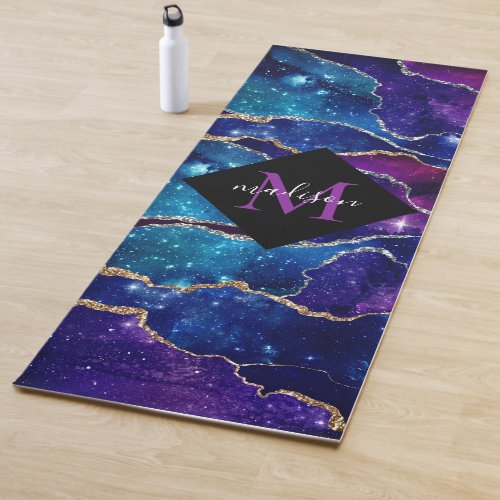 Modern Monogrammed Gold Purple Blue Agate Yoga Mat