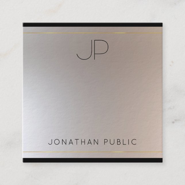 Modern Monogrammed Gold Silver Template Glamour Square Business Card (Front)