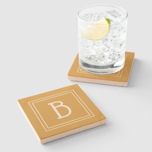 Modern Monogrammed Golden Yellow  White Initial Stone Coaster