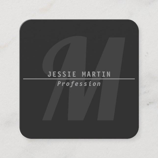 Modern Monogrammed, Greys Square Business Card (Front)