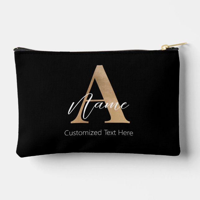 Modern Monogrammed Initial A & Name Personalized Accessory Pouch (Back)