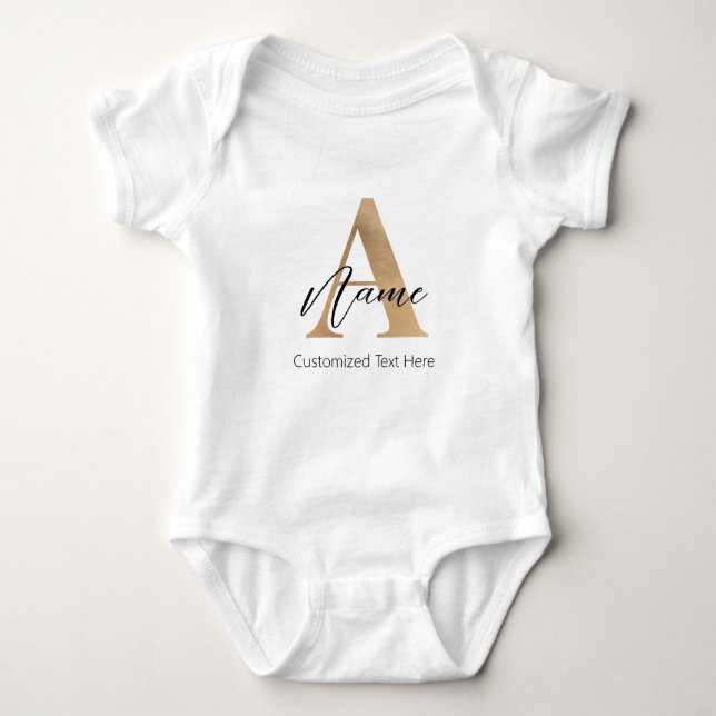 Modern Monogrammed Initial A & Name Personalized Baby Bodysuit (Front)