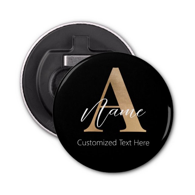 Modern Monogrammed Initial A & Name Personalized Bottle Opener (Front)
