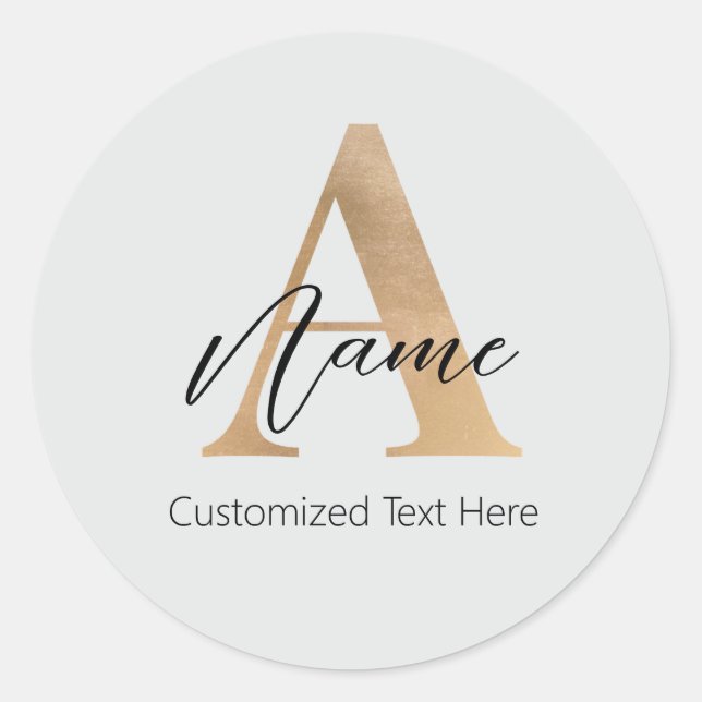 Modern Monogrammed Initial A & Name Personalized Classic Round Sticker (Front)