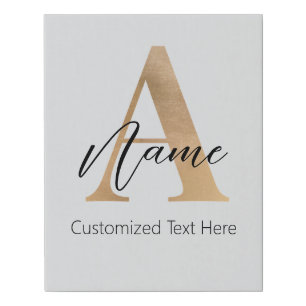 Modern Monogrammed Initial A & Name Personalized Faux Canvas Print