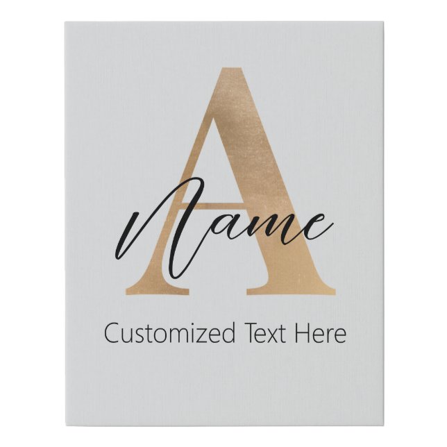 Modern Monogrammed Initial A & Name Personalized Faux Canvas Print (Front)