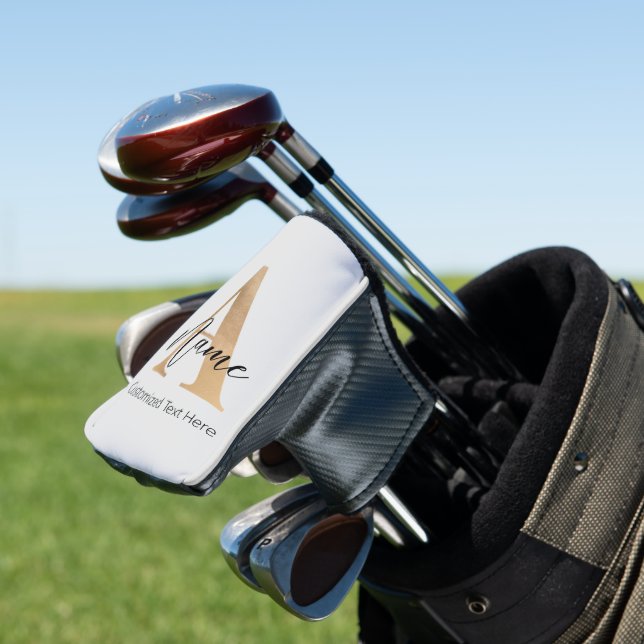 Modern Monogrammed Initial A & Name Personalized Golf Head Cover (In Situ)