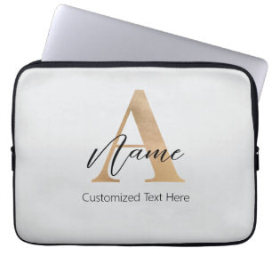 Modern Monogrammed Initial A & Name Personalized Laptop Sleeve