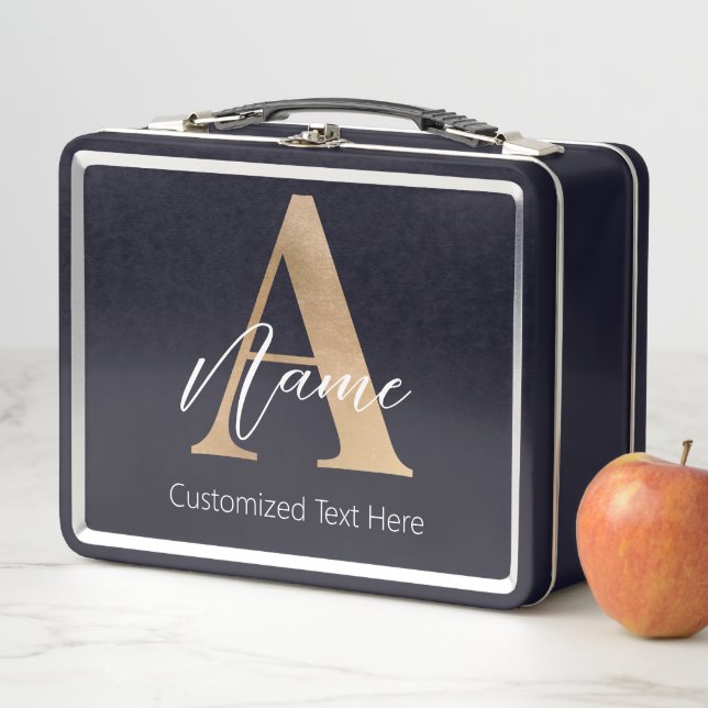 Modern Monogrammed Initial A & Name Personalized Metal Lunch Box (In Situ)