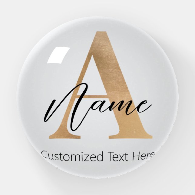 Modern Monogrammed Initial A & Name Personalized Paperweight (Front)