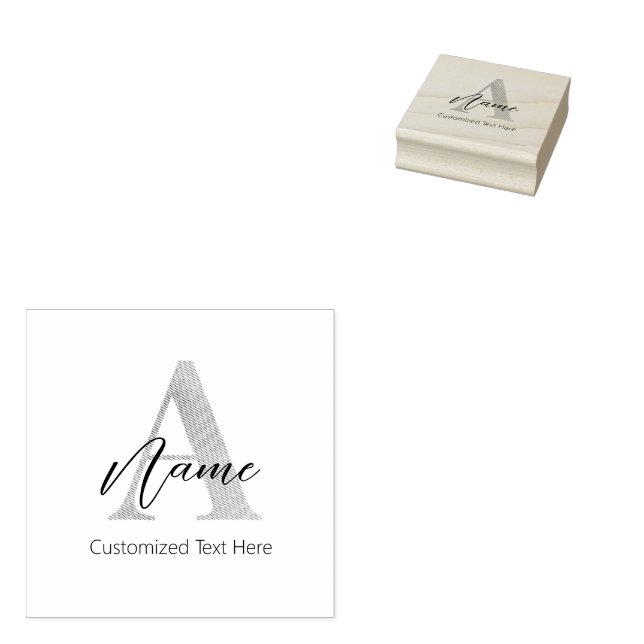 Modern Monogrammed Initial A & Name Personalized Rubber Stamp (Stamped)