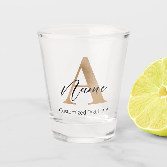 Modern Monogrammed Initial A & Name Personalized Shot Glass (Front)