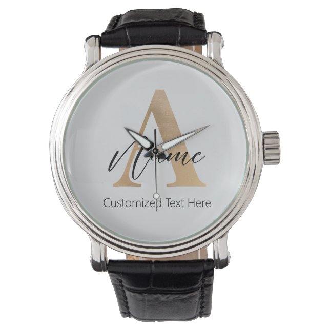 Modern Monogrammed Initial A & Name Personalized Watch (Front)