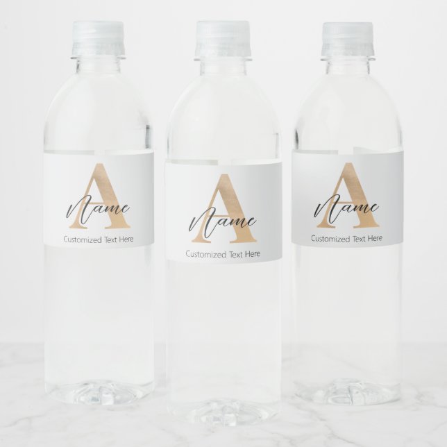 Modern Monogrammed Initial A & Name Personalized Water Bottle Label (Bottles)
