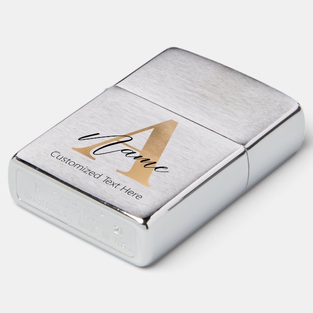 Modern Monogrammed Initial A & Name Personalized Zippo Lighter (Angled)