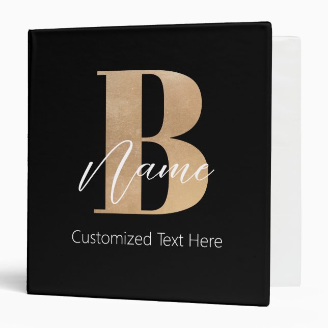Modern Monogrammed Initial B & Name Personalized 3 Ring Binder (Front/Inside)