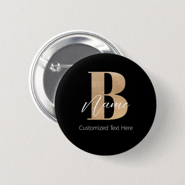 Modern Monogrammed Initial B & Name Personalized Button (Front & Back)