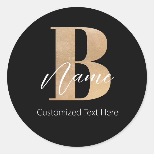 Modern Monogrammed Initial B & Name Personalized Classic Round Sticker (Front)