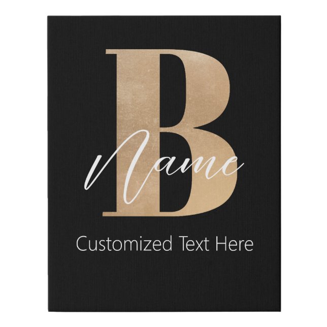 Modern Monogrammed Initial B & Name Personalized Faux Canvas Print (Front)