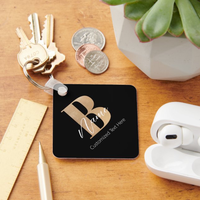 Modern Monogrammed Initial B & Name Personalized Keychain (Desk)