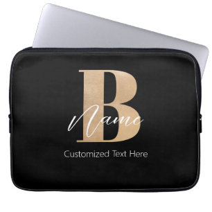 Modern Monogrammed Initial B & Name Personalized Laptop Sleeve