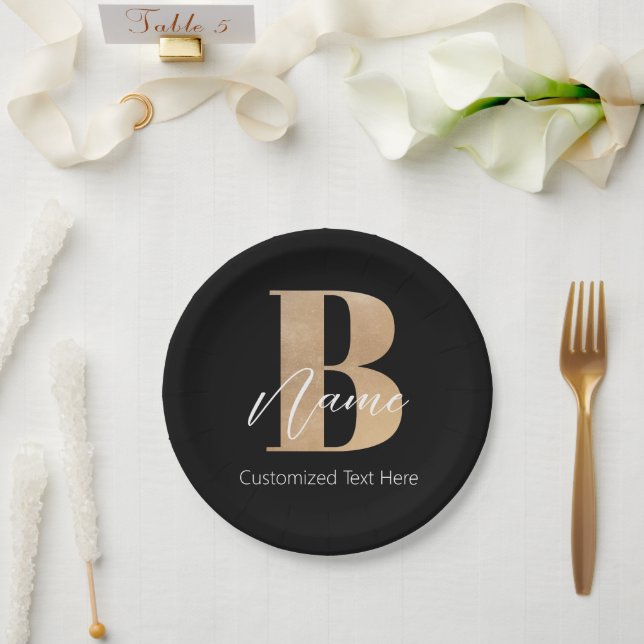 Modern Monogrammed Initial B & Name Personalized Paper Plates (Wedding)