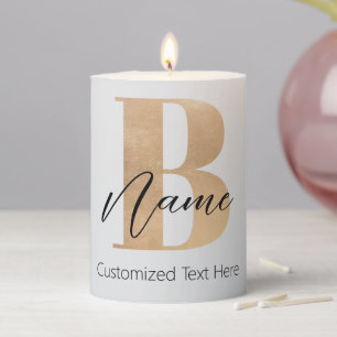 Modern Monogrammed Initial B & Name Personalized Pillar Candle