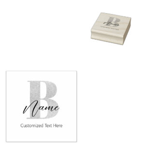 Modern Monogrammed Initial B & Name Personalized Rubber Stamp