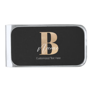 Modern Monogrammed Initial B & Name Personalized Silver Finish Money Clip