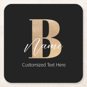 Modern Monogrammed Initial B & Name Personalized Square Paper Coaster