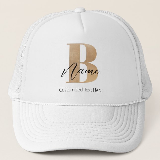 Modern Monogrammed Initial B & Name Personalized Trucker Hat (Front)