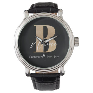 Modern Monogrammed Initial B & Name Personalized Watch
