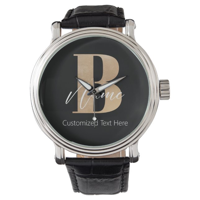 Modern Monogrammed Initial B & Name Personalized Watch (Front)