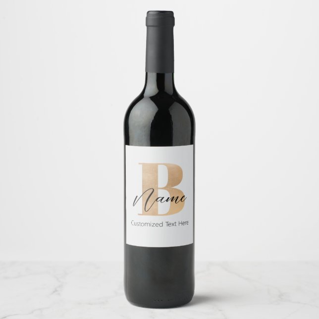 Modern Monogrammed Initial B & Name Personalized Wine Label (Front)