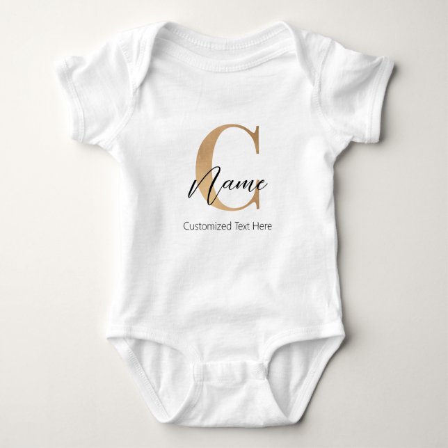 Modern Monogrammed Initial C & Name Personalized Baby Bodysuit (Front)