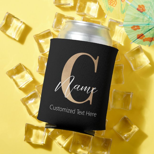 Modern Monogrammed Initial C & Name Personalized Can Cooler (In Situ Summer)