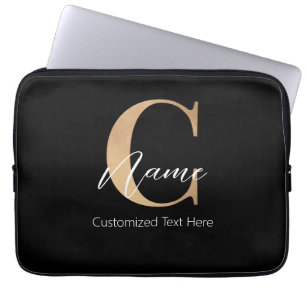 Modern Monogrammed Initial C & Name Personalized Laptop Sleeve