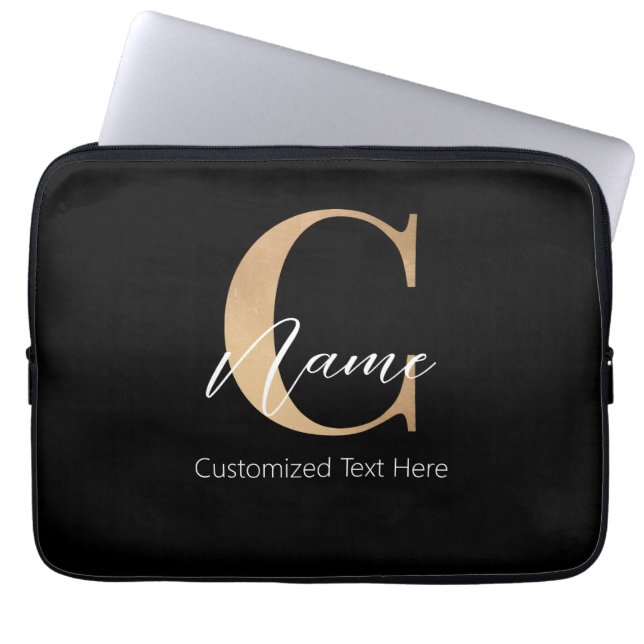 Modern Monogrammed Initial C & Name Personalized Laptop Sleeve (Front)