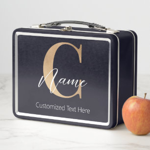 Modern Monogrammed Initial C & Name Personalized Metal Lunch Box