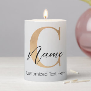Modern Monogrammed Initial C & Name Personalized Pillar Candle