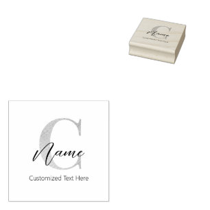 Modern Monogrammed Initial C & Name Personalized Rubber Stamp